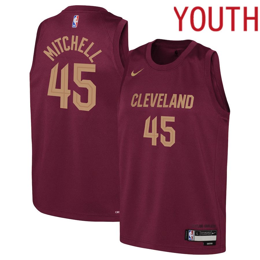 Youth Cleveland Cavaliers #45 Donovan Mitchell Nike Wine 2022-23 Swingman NBA Jersey